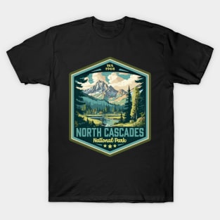 North Cascades National Park Vintage WPA Style Outdoor Badge T-Shirt